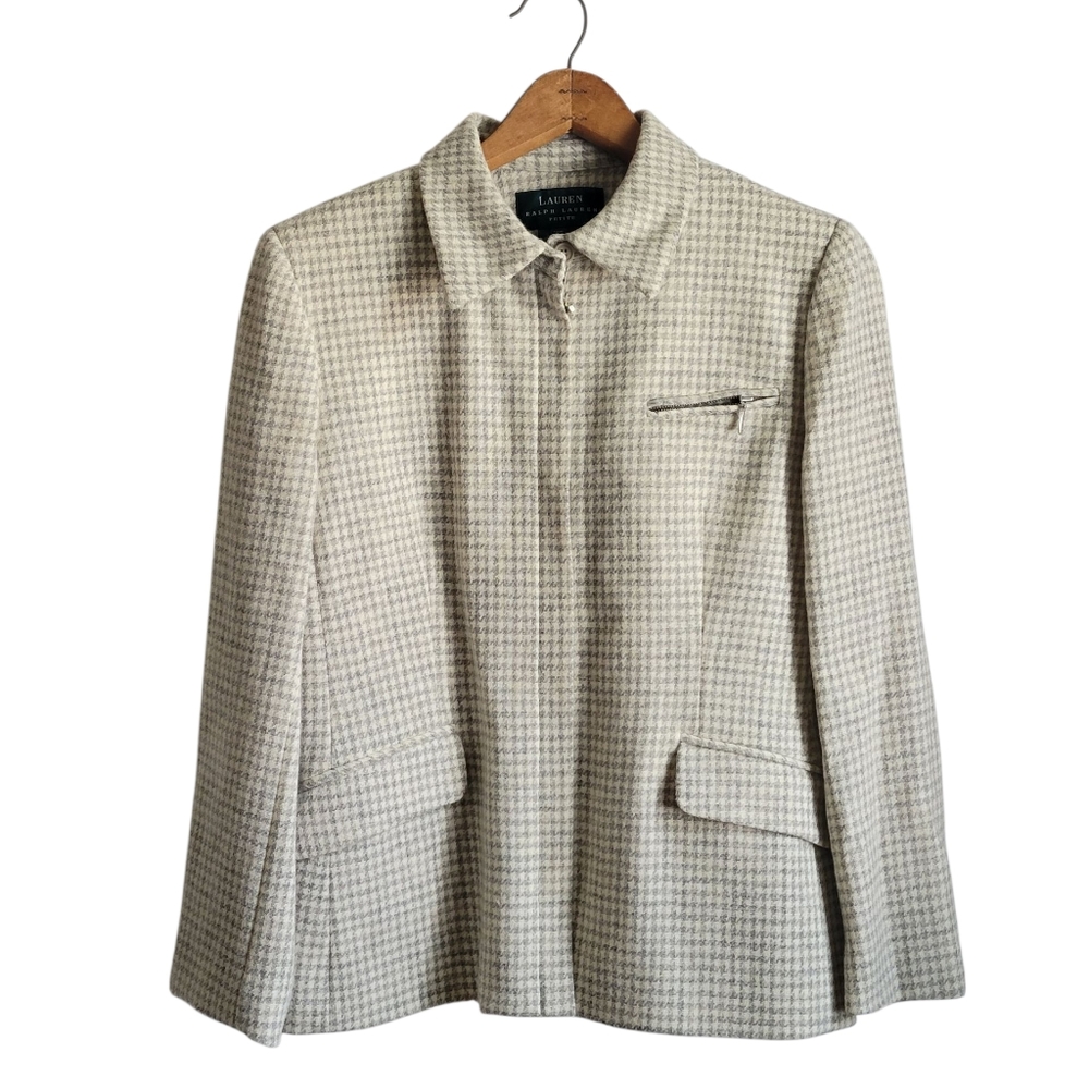 RALPH LAUREN Vintage Wool Zip Blazer Houndstooth 12P